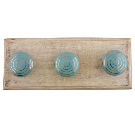 Sea Green Striped Ceramic Wooden Hooks 